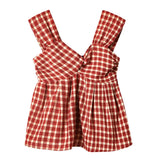 DAIIIBABYYY  -  French Sweet Plaid Cross Twist Camisole Women's Summer Sexy Backless Sleeveless Slimming Age-reducing Sling Tops Female Clothing