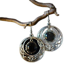 Daiiibabyyy  Gothic Victorian Silver Color Celtic Knot Black Agate Pendant Dangle Earrings for Women Halloween Pagan Witchcraft Jewelry Gifts