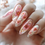 Daiiibabyyy  24PCS Colorful Patterns False Nail Classic Graffiti Flower Medium Almond Press on Nail Full Cover Fashionable Fake Nail Finished