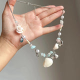 DAIIIBABYYY  -  Y2K Handmade Colorful Flower Shell Pendant Necklace for Women Fashion Natural Gravel Beaded Necklace Girl Aesthetic Jewelry