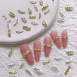 Daiiibabyyy 20Pcs Irregular Alloy Nail Art Decorations Gold Silver 3D Nail Chain DIY Manicure INS Japanese Nail Art Jewelry Accessories