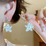 Daiiibabyyy  Fritillary Star Drop Earrings for Women Sparkling Zircon Dangle Earrings Fashion Dainty Jewelry for Birthday Party Gifts K
