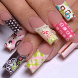 Daiiibabyyy  24pcs INS French False Nails with Black Dot Printed Yellow Stripe Design Press on Nails for Women Wearable Almond Fake Nails