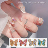 Daiiibabyyy 4PCS Aurora Sequin Resin Butterfly Ice Transparent Crystal Rhinestone Sparkling Nail Diamond Ornament Nail Art Decorations