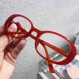 Daiiibabyyy  Y2K Oval Glasses Retro Oversized Square Frame Eyewear Fashion Black Red Spectacles Anti Blue Light Computer Reading Eyeglasses
