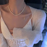 Daiiibabyyy Fashion Pearl Necklace Elegant Big White Imitation Pearl Bead Necklace Charm Romantic Clavicle Chain Wedding Party Jewelry Gift