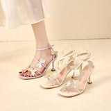Daiiibabyyy  New Buckle Strap Women's Sandals Fashion Butterfly-knot Office and Career Brand Open Toe Summer Best Seller Heeled Sandals