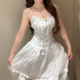 DAIIIBABYYY  -  White French Chiffon Splicing Lace Strap Dress For Women New Style Fashion Slim Fit Waistline Sling A-line Dresses Summer Autumn