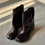 Daiiibabyyy  Autumn Winter Fashion Elastic Band Split Toe Women Ankle Boots Comfortable Soft Leather Med Heeled Tabi Chunky Short Boots Shoes