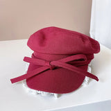 DAIIIBABYYY  -  Ins Niche Bow Lace Strap Flat Top Berets Cap Spring and Summer Travel Sweet Versatile Sun Protection Retro Newsboy Hats Women