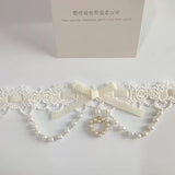 Daiiibabyyy  Fashion Cute Lolita Lace Pink Bow Pearl Tassels Necklace for Women Sweet Princess Heart Pendant Choker Cosplay Party Jewelry