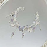 Daiiibabyyy  Korean Pink Crystal Flowers Butterfly Pendant Beaded Bracelet For Women Sweet Beaded Chain Bracelet Jewelry Gifts