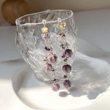Daiiibabyyy  Fantasy Purple Color Glass Bell Orchid Long Tassel Dangle Earrings for Women Trendy Gold Color Metal Flower Earring Gifts