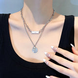 DAIIIBABYYY  -  Punk Stainless Steel Heart Pendant Necklace for Women Kpop Steel Ball Lock Key Chain Necklace Gothic Jewelry Gift