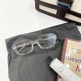 Daiiibabyyy  Retro Square Oval Frame Anti Blue Light Glasses Red Thick Frame Plain Eyes Glasses Korean Fashion Female Eye Protection Eyewear