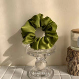 Daiiibabyyy  Green Satin Tulle Hair Scrunchie Sweet Minimalist Ponytail Holder Elastic Hair Band for Women Girls