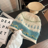 Daiiibabyyy  Casual Ethnic Style Fair Isle Style Knitted Hat Windproof Warm Winter Pullover Hat Coldproof Retro Beanies Hat Winter