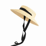 Daiiibabyyy  Fashion Women Summer Hat Wide Brim Beach Hat Ribbon Tie Wheat Straw Hat Outdoorsman Boater Hat Sun Protective Panama