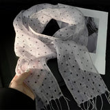 Daiiibabyyy  Women Pure Linen Polka Dot Scarf Breathable Spring Summer Elegant Tassel Long Neck Scarf Thin Neck Scarf for Women 2pcs/lot