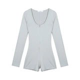 DAIIIBABYYY  -  Hot Girls Grey Skinny Long-sleeved Jumpsuit Women's Spring Fitness Sports Casual High Waist Wrap Hip Jumpsuit Female Clothes