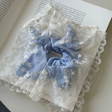Daiiibabyyy  Girl,s Cute Scrunchies Blue Checkered Lace Double Piece Handkerchief Hair Band Hair Tie Korean Style Hair Tie New Hair Accessory