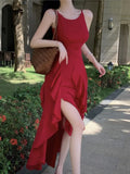 DAIIIBABYYY  -  Summer Red Ruffles Womens Dresses Sexy Spaghetti Strap Sleeveless Birthday Party Dress Female Holiday Beach Vestidos Mujer New
