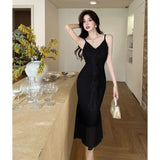 DAIIIBABYYY  -  Hot Girl Retro Sexy V-neck Strap Dress for Women's Summer Mesh Slim Fit Mermaid Long Dress Fashion Female Clothes
