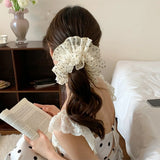 Daiiibabyyy  Women's Scrunchies Korean Version Hair Tie Beige Polka Dot Lace Hair Circle Sweet Hair Circle Elegant Hair Rope Hair Accessories