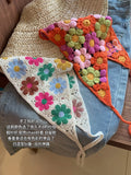 Daiiibabyyy  New Travel Photo Spring New Seaside Atmosphere Hook Flower Triangular Headscarf Women's Pastoral Style Flower Headband