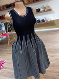 DAIIIBABYYY  -  Hit Color Stripe Knitting Tunic Dresses For Women Round Neck Sleeveless High Waist Temperament Dress Female Fshion Style