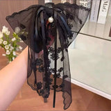 Daiiibabyyy  1pc Korean Ribbon Hair Claw Lace Bow Half-up Hairstyle Gentle and Elegant Korean Style Hair Clip Versatile Ponytail Hair Clip