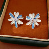 Daiiibabyyy  Zircon Inlaid Oil Drip Flower Stud Earrings Elegant Fashion Versatile Earring for Women Light Luxury High Grade Jewelry