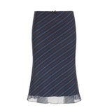 Daiiibabyyy  High Waist Chiffon Midi Skirts for Women Diagonal Striped Slim Flowy Ruffle Hem Casual Elegant Skirt