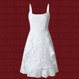 Daiiibabyyy  Charmingly Graceful White Spaghetti Strap Fit - and - Flare Dress: Intricate and Dainty Floral Design
