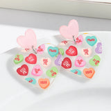 Daiiibabyyy  Sweet Acrylic Heart Love Message Drop Earrings for Women Resin Heart Shape Pendant Earrings Valentines Day Gifts