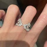 Daiiibabyyy  Italian Retro Jewelry Hollow Lace Honeycomb Design Silver Color Rings Black Enamel Inlaid Zircon Ring For Women