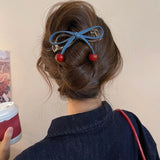 Daiiibabyyy  1PC Cute Cherry Blue Bow Hair Clips, Sweet Transparent Hair Claws, Fashionable Hair Accessories for Women and Girls