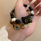 Daiiibabyyy Cute Natural Stone Black Cat Bracelet for Women Men Fashion Cartoon Animal Beaded Bracelets Handmade Fashion Girl Jewelry Gifts