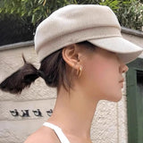 DAIIIBABYYY  -  French Retro Hollow Woven Flat Top Berets Cap for Women Summer Thin Breathable Versatile Sunscreen Casual Literary Newsboy Hat