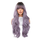 Daiiibabyyy  Fashionable Grey Purple Gradient Dyed Long Curly Synthetic Wig High Quality Ladies Wig