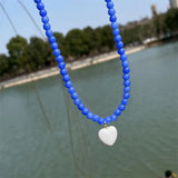Daiiibabyyy Sweater Chain Y2K Simple Alloy Women Jewelry Accessories Korean Necklace Rainbow Color Necklace Love Heart Pendant