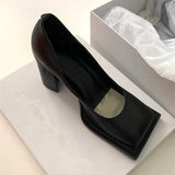 Daiiibabyyy  High Heels Leather Shoes Woman New Designer Square Toe Pumps Black Leather Zapatos Mujer Elegantes Con Tacones