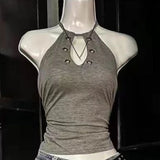DAIIIBABYYY  -  Hollow Out Halter Streetwear Camisole Summer Slim Fit Y2k Aesthetic Women Vintage Gray Tank Top Grunge Backless Harajuku Vest