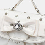 Daiiibabyyy  Elegant Pink Bow Rhinestone Underarm Bag Sweet Lolita Pleated Shoulder Bags Portable Bow Handle Handbag Cute Ita Purse Trendy