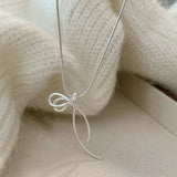 Daiiibabyyy Trendy Simple Golden Silver Plated Bow Pendant Necklace for Women Glossy Copper Chain Sweet Elegant Party Jewelry Wedding Gifts