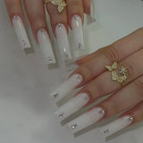 Daiiibabyyy  24Pcs Blue Long False Nails Butterfly Ballet French Cartoon  Wearable Fake Nails Full Cover Design Press on Nails Tips Art
