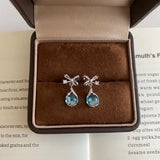 Daiiibabyyy  Shining Blue Tears Zircon Drop Earrings Women Fairy Light Luxury Zircon Bow Drop Earrings Party Travel Jewelry Gifts K1