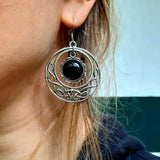 Daiiibabyyy  Gothic Victorian Silver Color Celtic Knot Black Agate Pendant Dangle Earrings for Women Halloween Pagan Witchcraft Jewelry Gifts