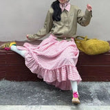 DAIIIBABYYY  -  Minimalist Retro Summer New Women's Elastic High Waist Plaid Patchwork Ruffles Elegant Aesthetic Loose All-match A-Line Skirts