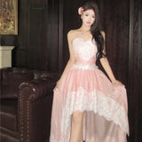 Daiiibabyyy  Summer Women Fairy Irregular Princess Dress Spaghetti Strap Lace Patchwork Party Dress Backless Feminine Hotsweet Girl's Dresses
